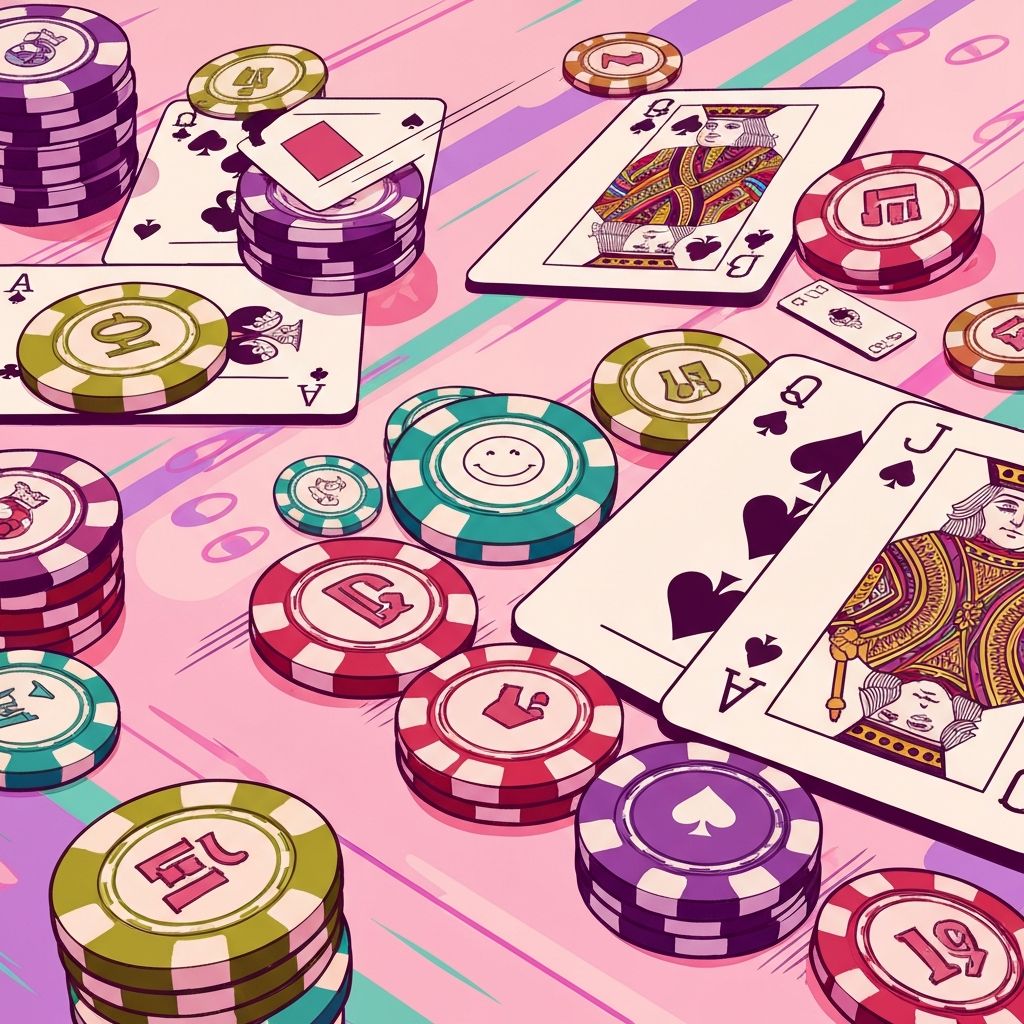 Ilustração de cassino com fichas e cartas coloridas
